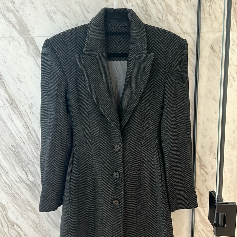 Herringbone Long Wool Coat